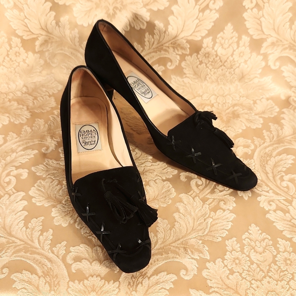 Vintage Black Suede Corset Lace Up Kitten Heels